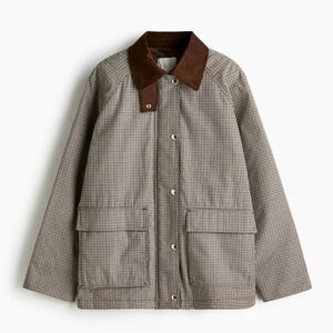 H&M Checkered/ Plain Jacket With Corduroy Collar Brown/ Navy print NWT